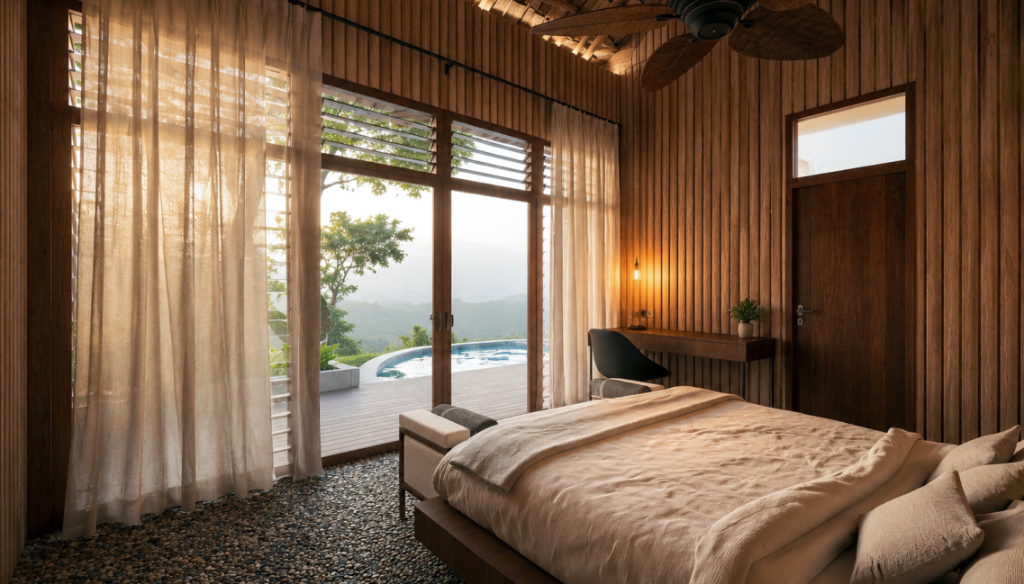 Spa — rain curtain chamber carved from stone