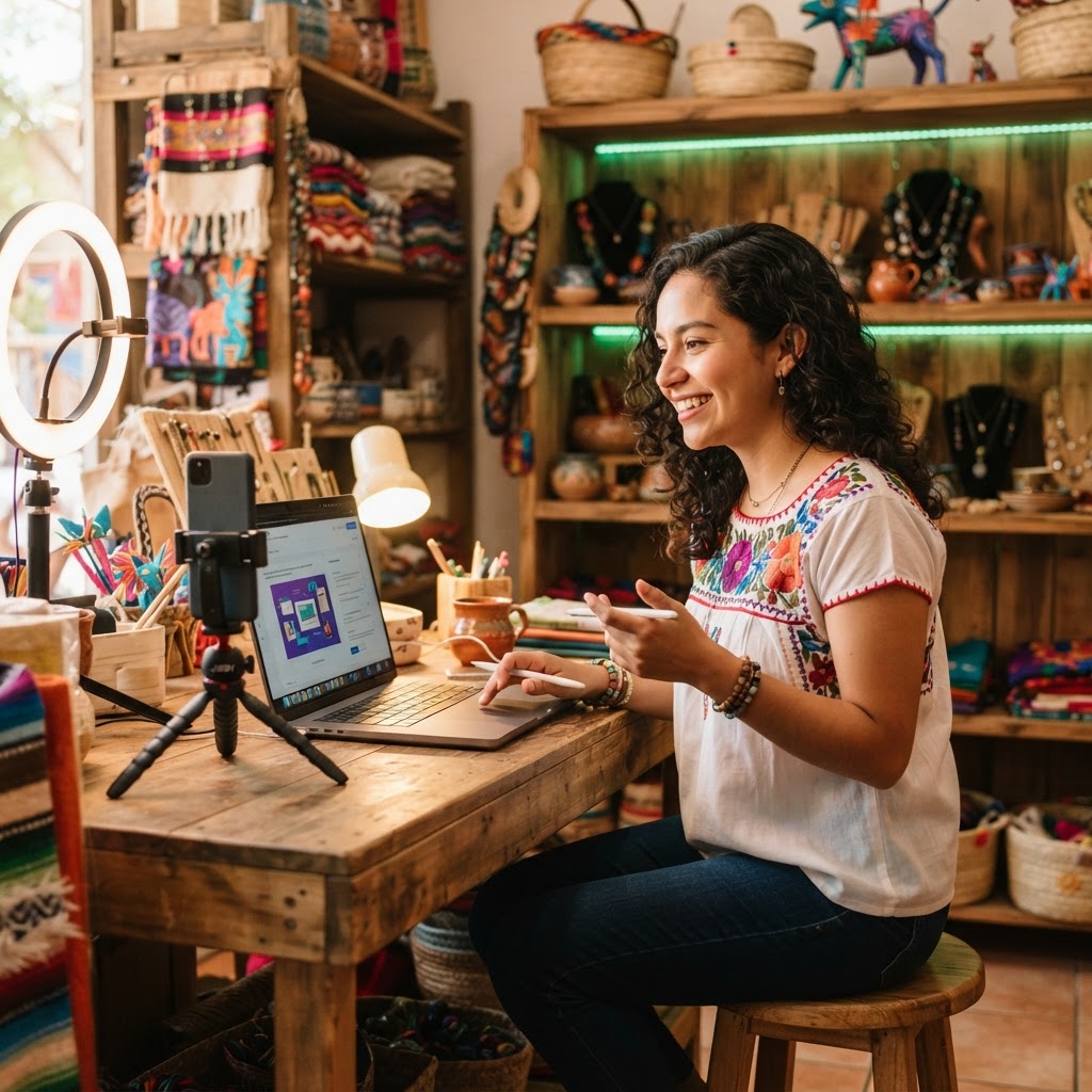 Emprendedor creando contenido con inteligencia artificial