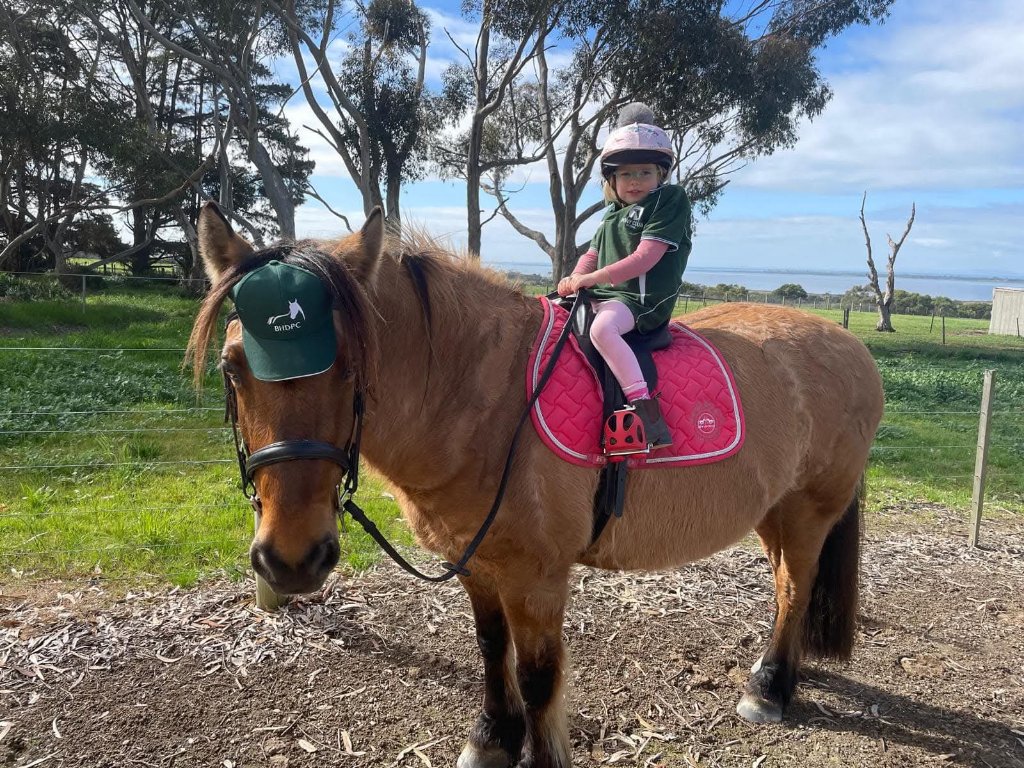 A young BHDPC rider on her chestnut pony