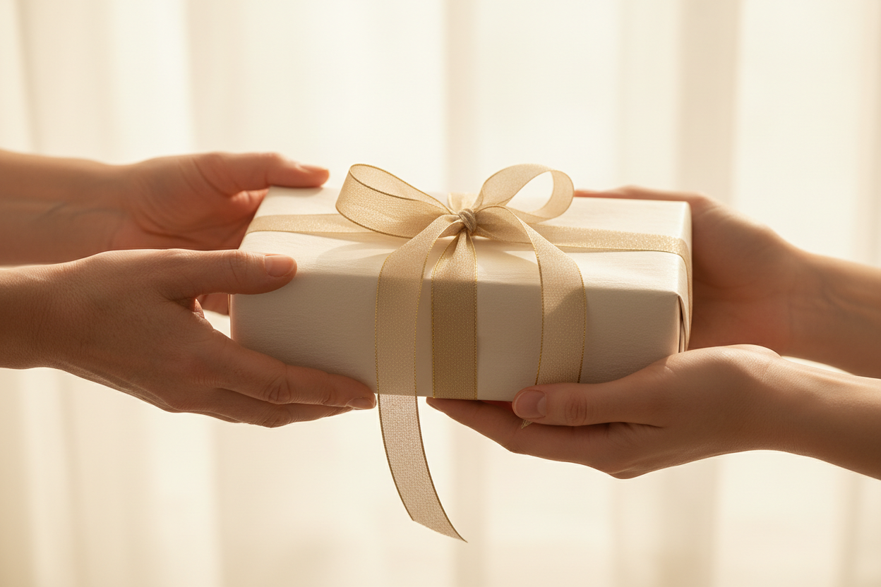 Meaningful gift being passed between hands