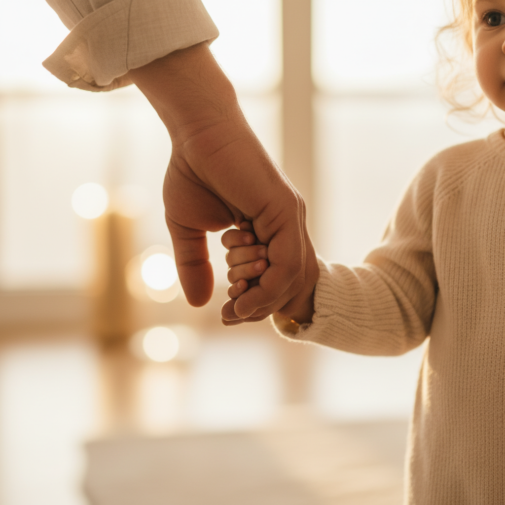 Father holding daughter's hand