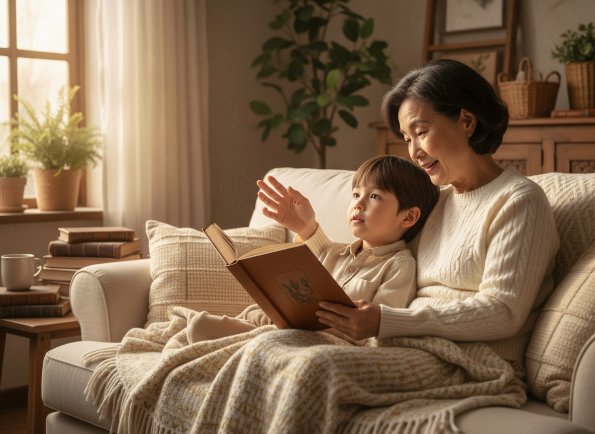 Grandmother sharing stories with grandchild