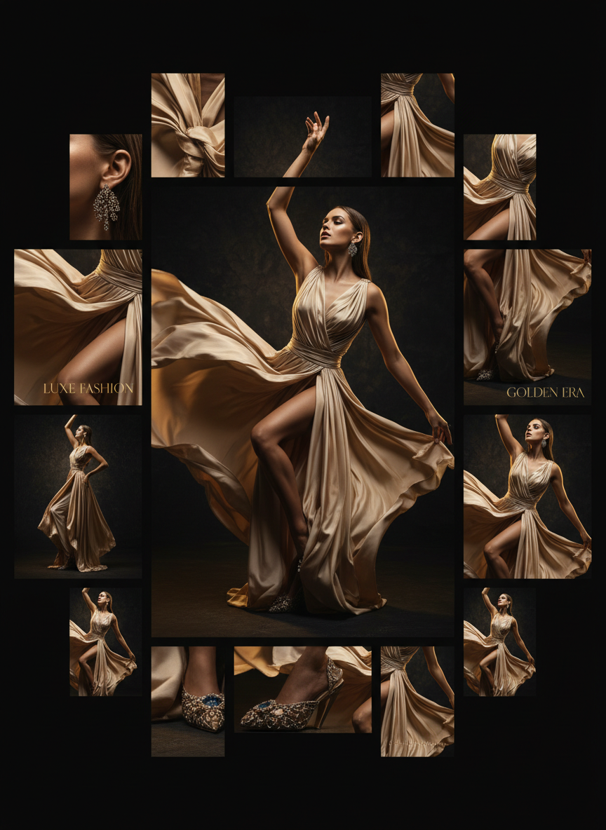 High-fashion editorial portrait with dramatic gold lighting