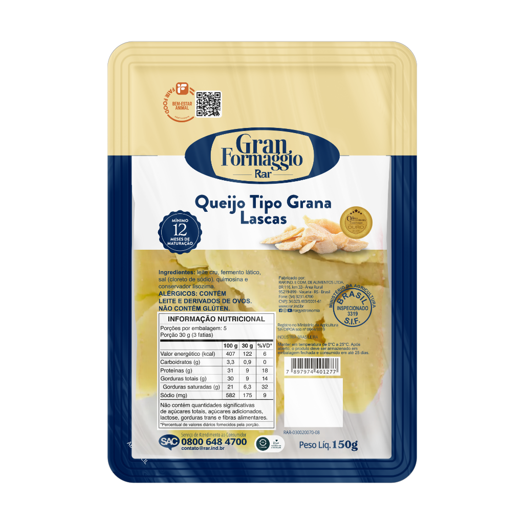 Queijo Gran Formaggio 12M Frac Lascas 150g CX 3kg