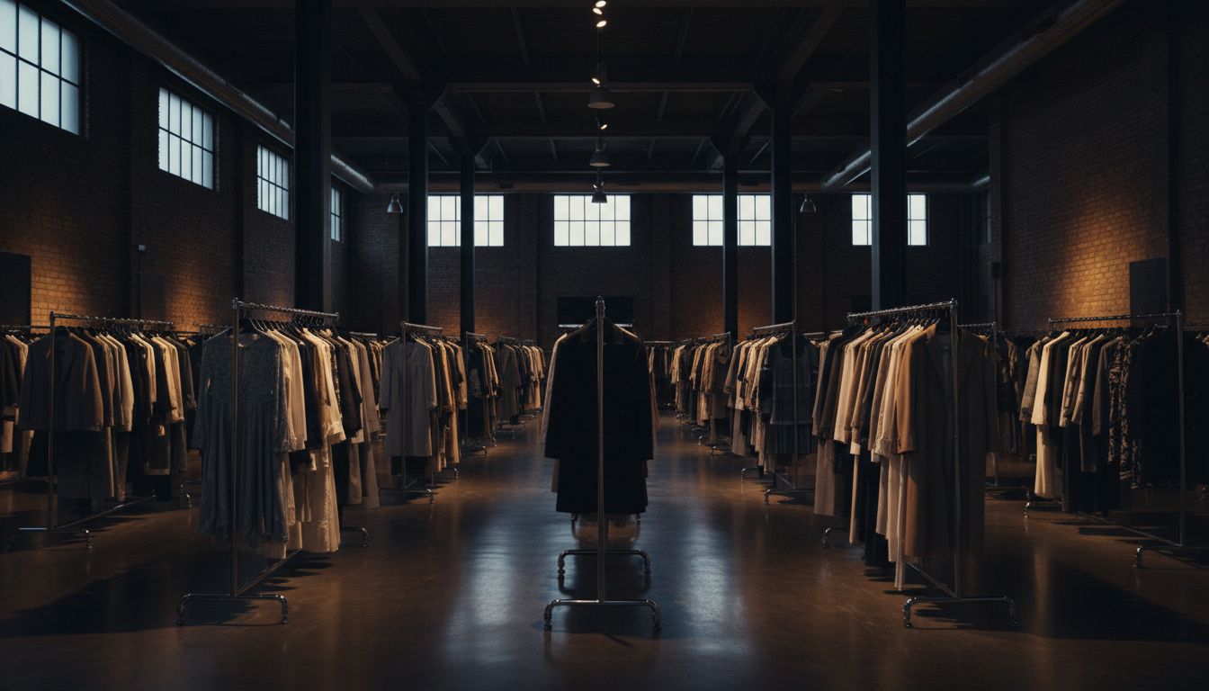 Luxury fashion warehouse with premium designer clothing