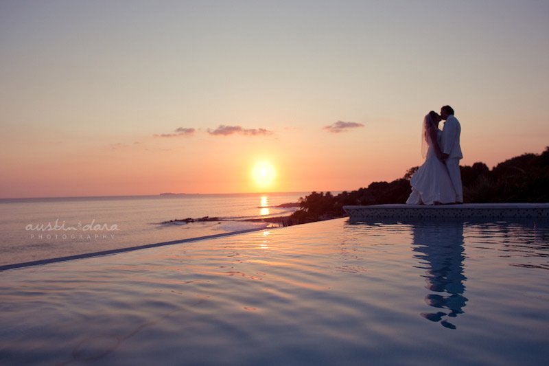 Nicole wedding sunset by pool