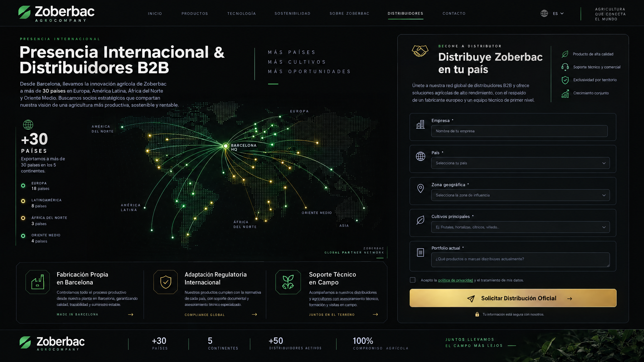 Variante de sección oscura a pantalla completa para Presencia Internacional