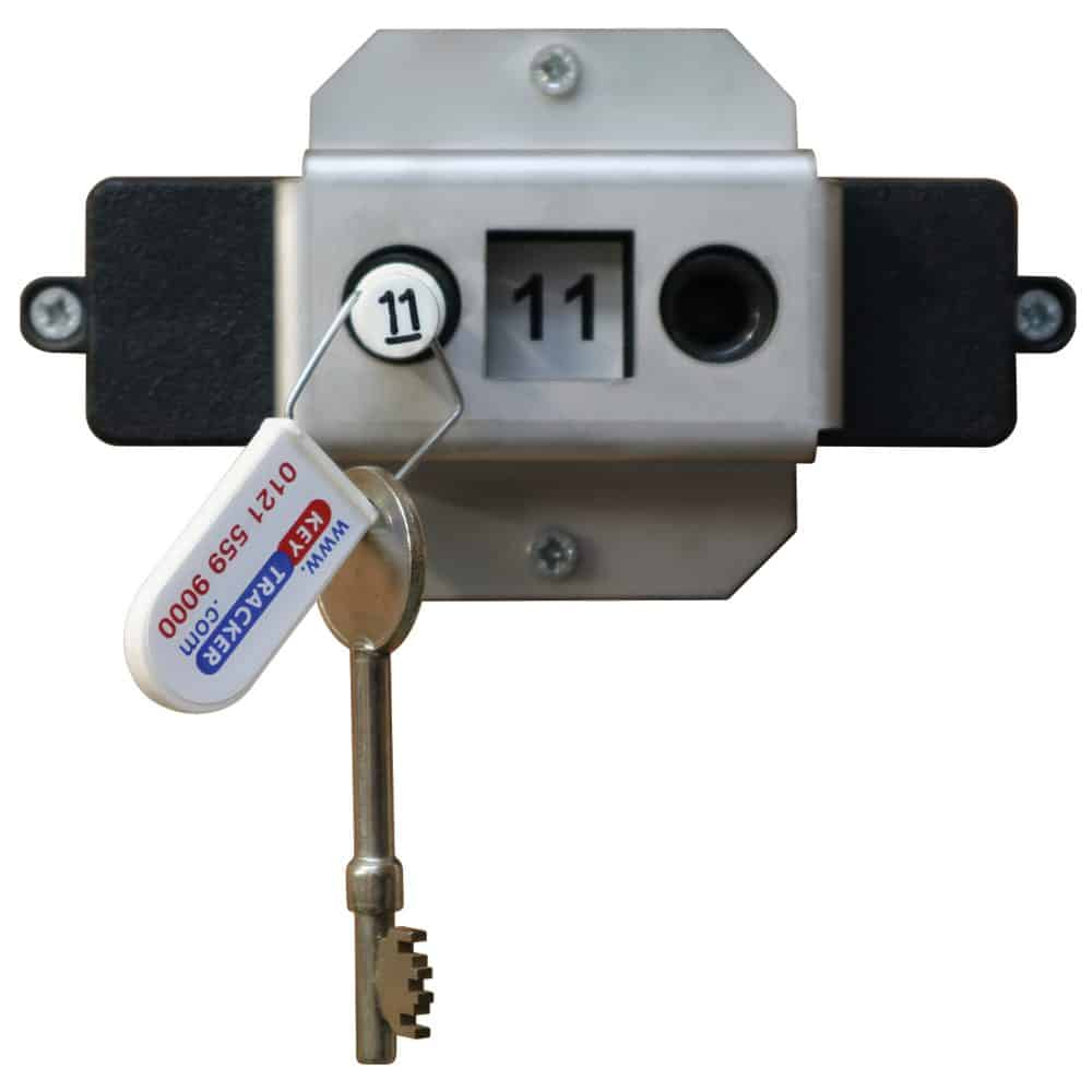 KeyTidy T1 key management system — unit with steel bracket and key attached