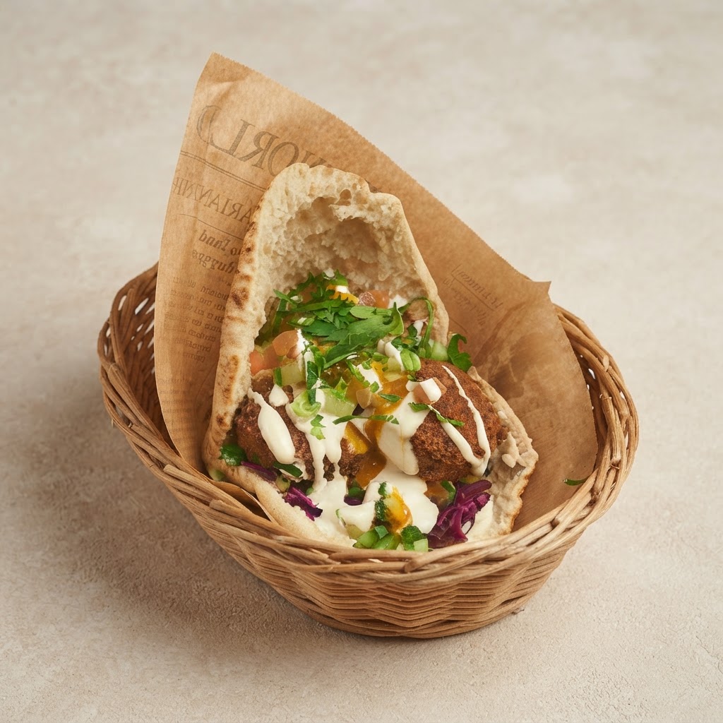 Hummus mit Falafel im Pita