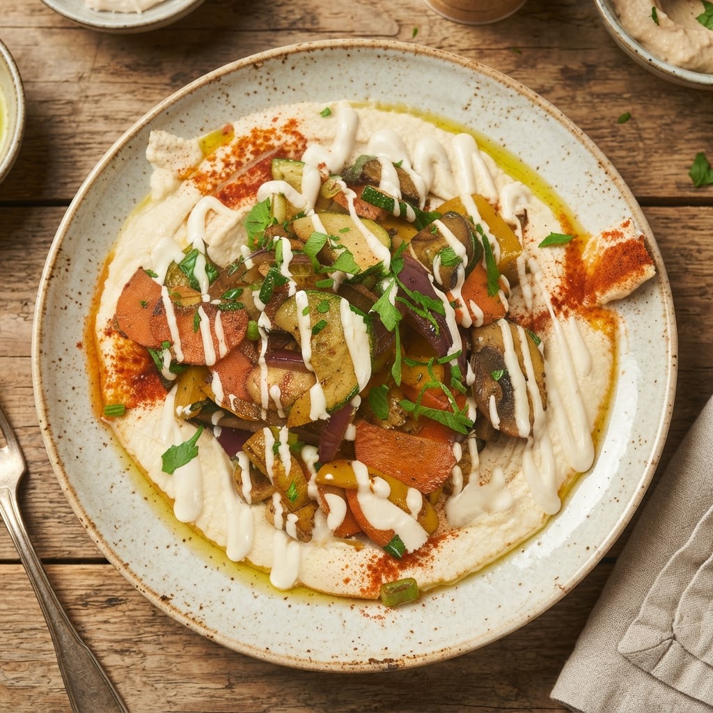 Hummus mit gegrilltem Gemüse