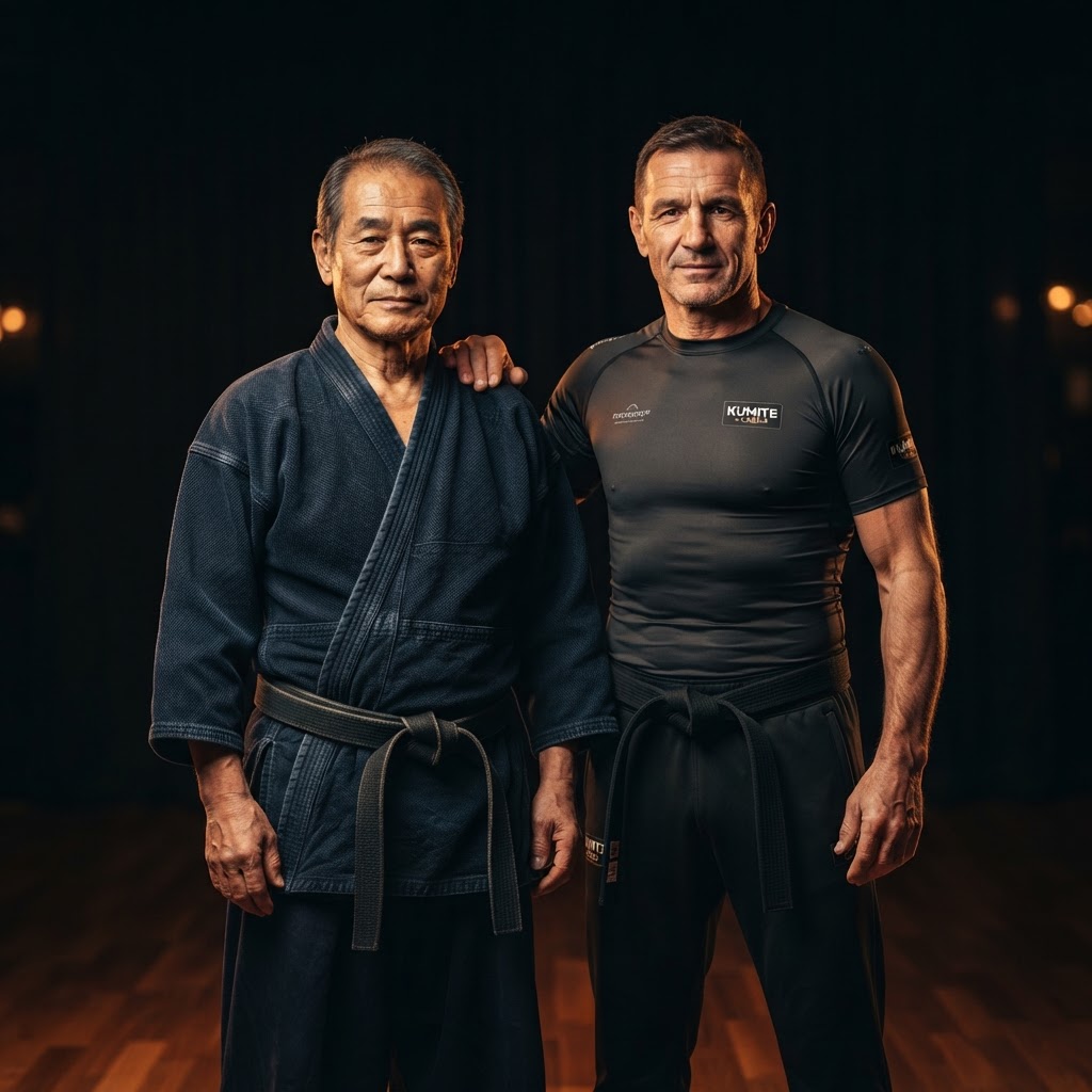 Maestro Pintaldi con Toni Petrov — Hanshi V Dan, Gran Maestro JJIF