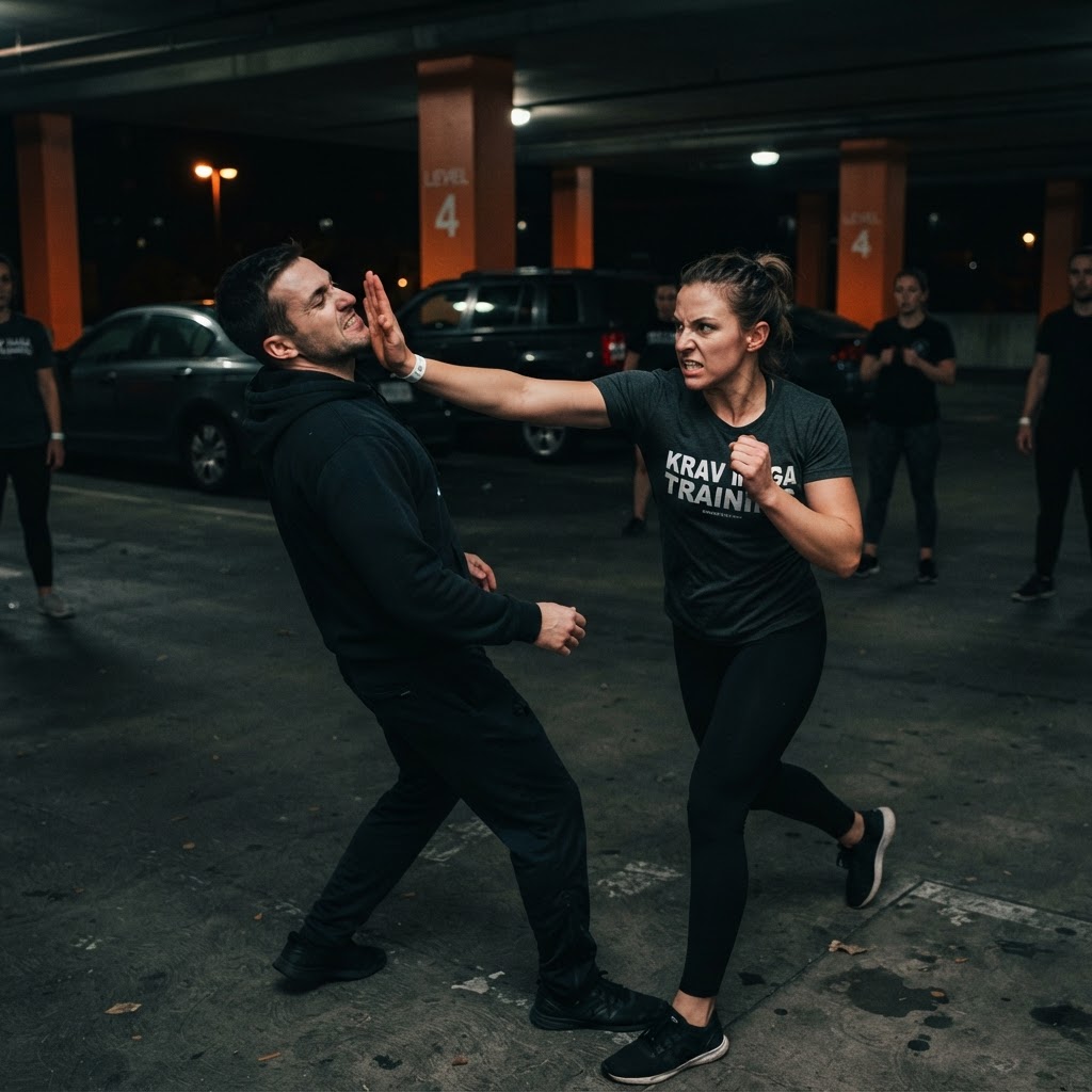 Antiaggressione femminile Torino — donna che si difende con una palmata al volto dell'aggressore