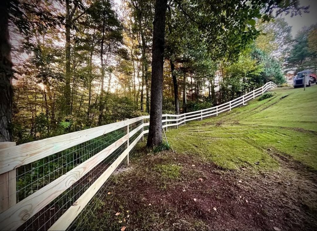 Board & Wire Fence — Wooded Hillside