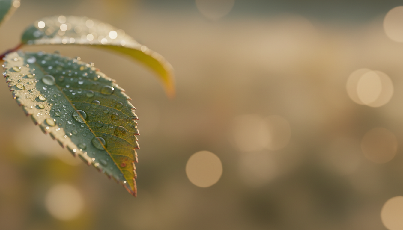 Morning dew on a leaf, symbolizing new beginnings
