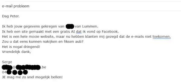 Voorbeeld van een probleem met een AI-gegenereerde website