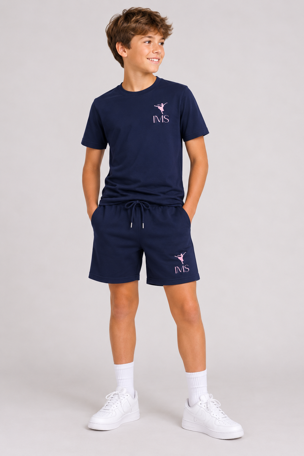 Navy t-shirt and drawstring shorts