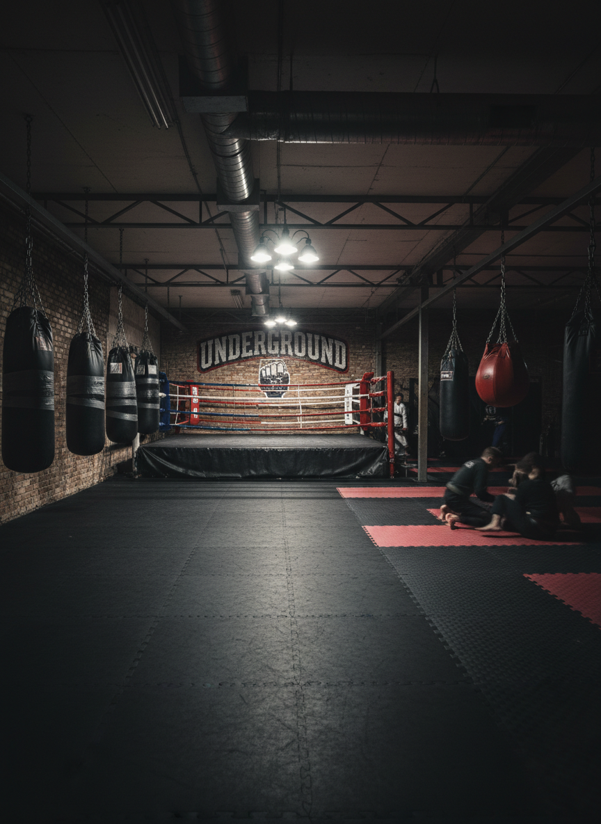 Underground Boxing and Brazilian Jiu-Jitsu gym interior