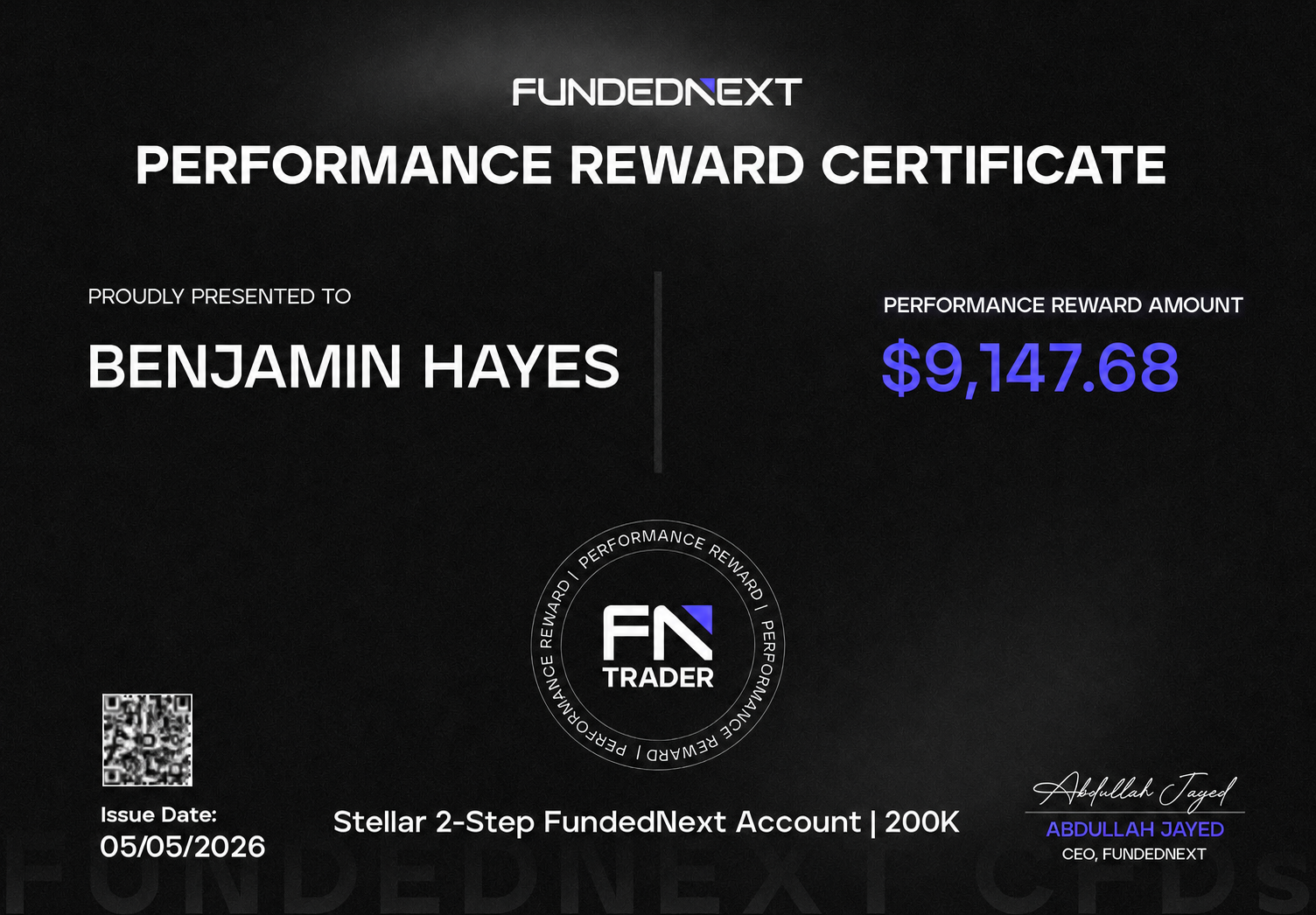 FundedNext — Benjamin Hayes · $9,147