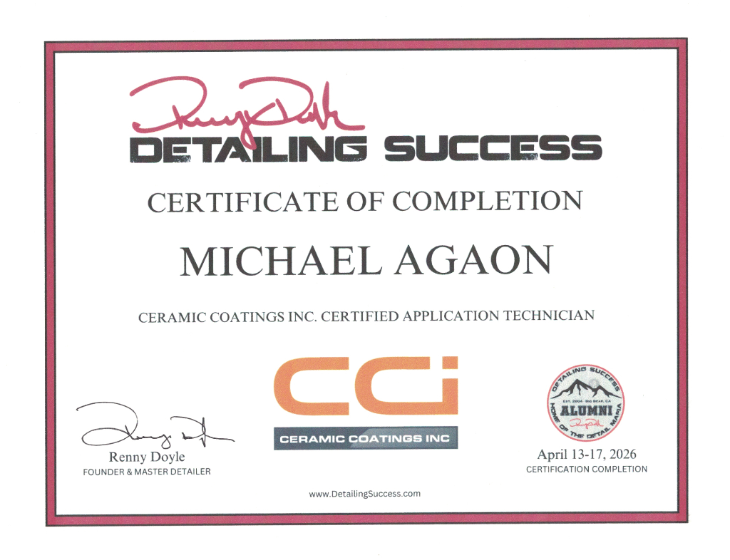 Ceramic Coatings Inc. Certified Application Technician