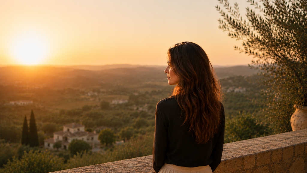 Stephanie Cuesta overlooking a sunlit landscape — holistic health coach and CHEK Institute certified practitioner