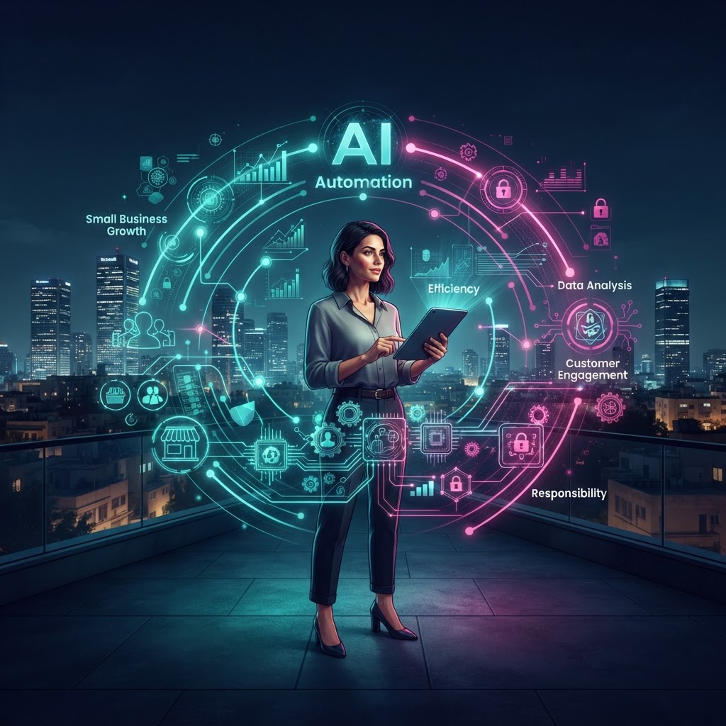 איור המחשה למאמר: איך AI ואוטומציה משנים את חוקי המשחק לעסקים קטנים בישראל?