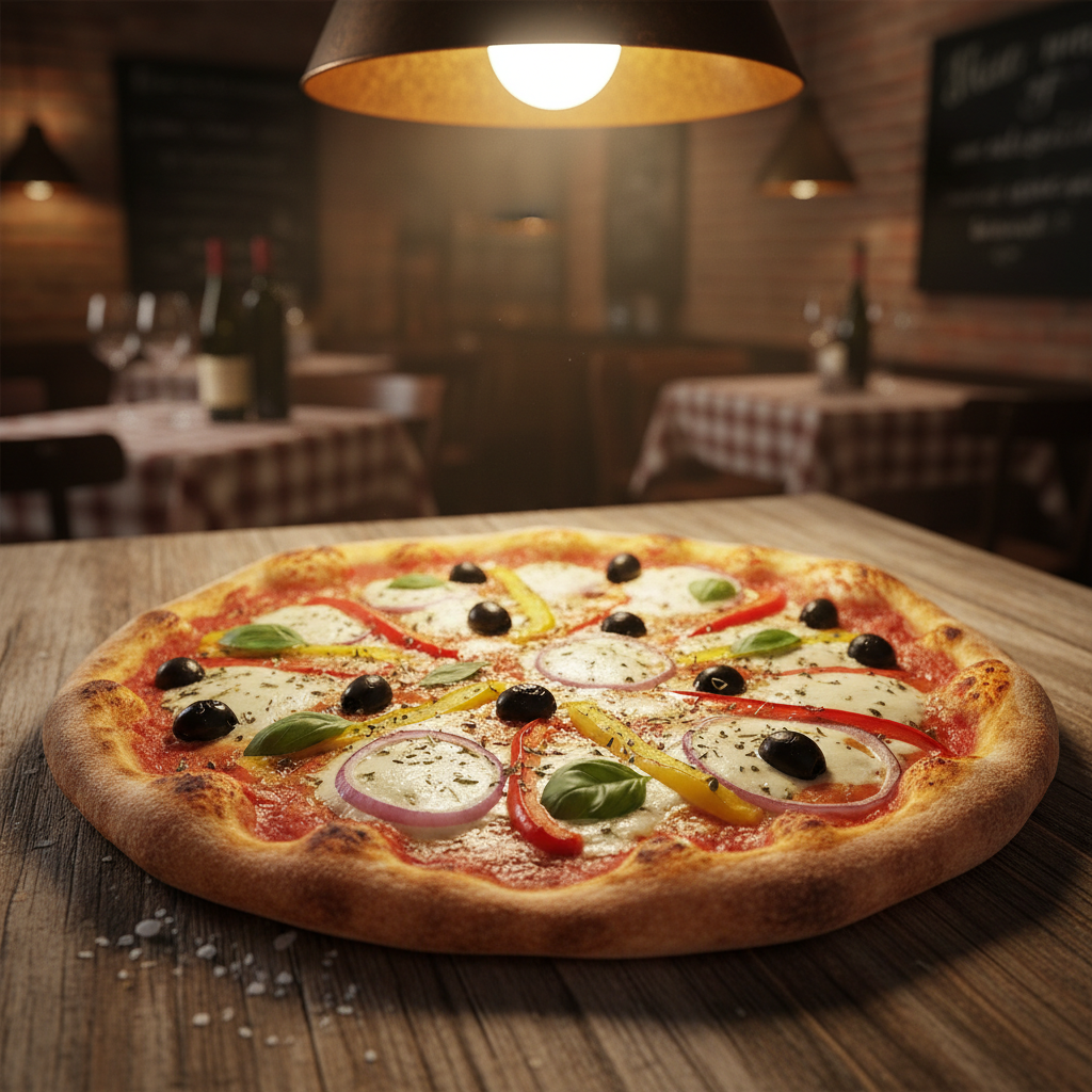 Pizza Sarah – vegetarische pizza met rode ajuin, paprika en olijven bij La Rustica Gent