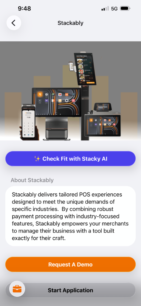 Stackably screen inside the Full Stack Payments app