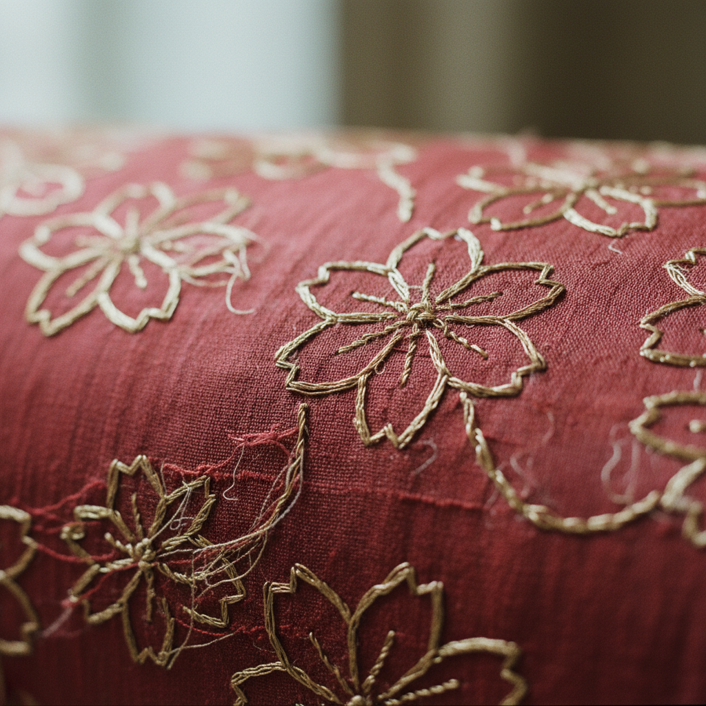 Hand-painted silk kimono detail — close-up of vintage Japanese embroidery