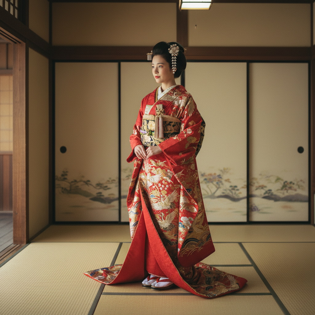 Kyoto temple street featuring traditional Japanese textiles