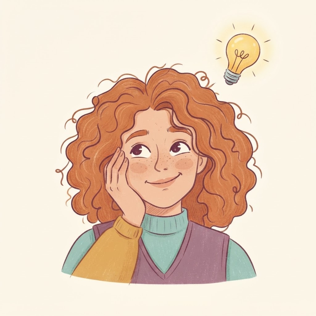 A red-haired business owner with a lightbulb idea