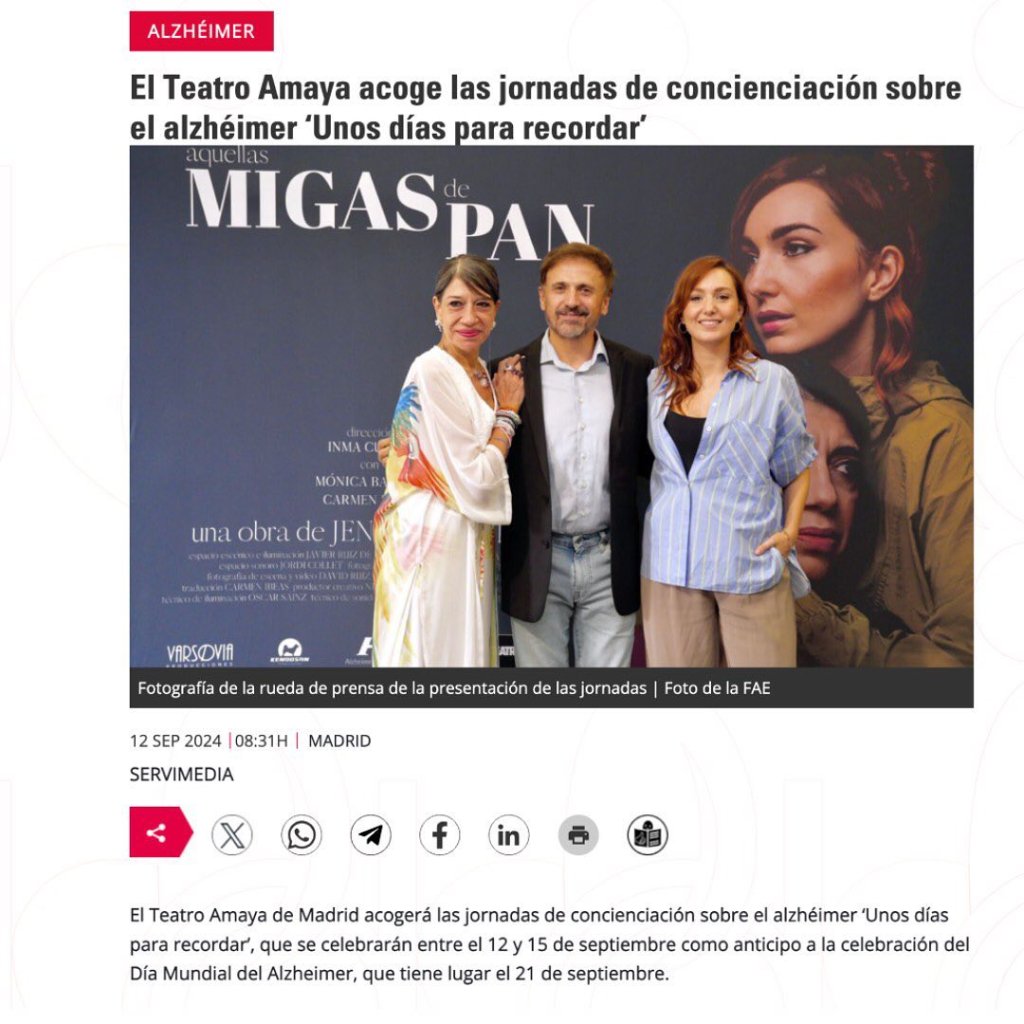 Servimedia – El Teatro Amaya acoge las jornadas de concienciación sobre el alzheimer
