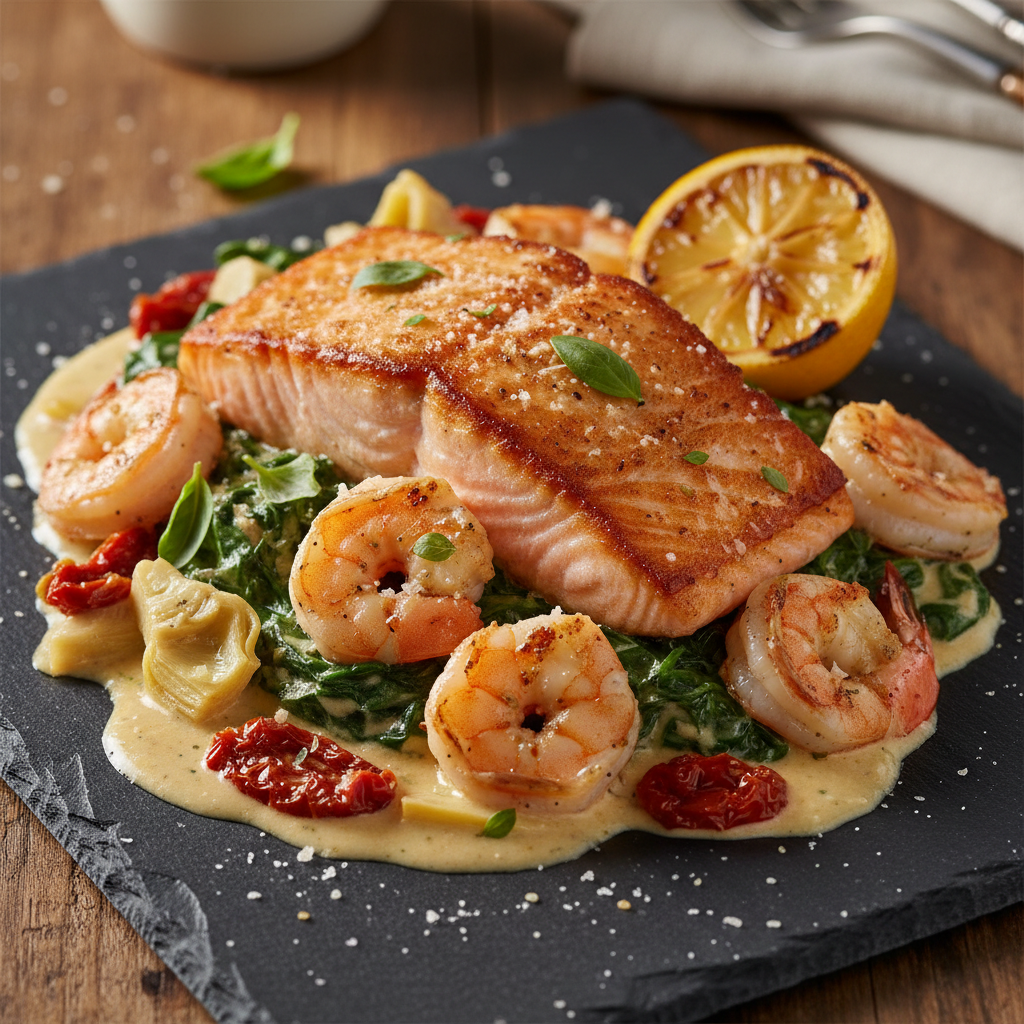 Salmon and Shrimp Florentine