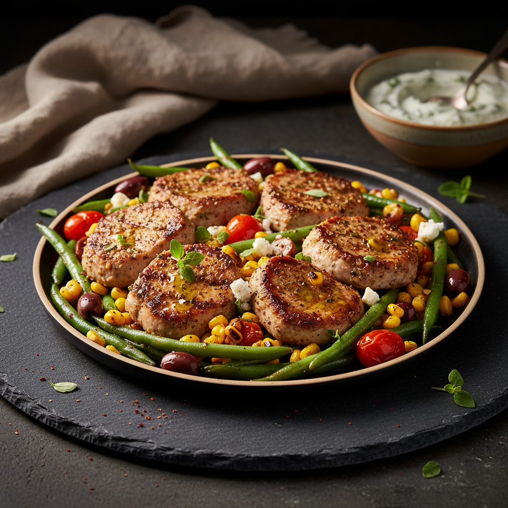 Mediterranean Pork Medallions with Corn and Green Beans