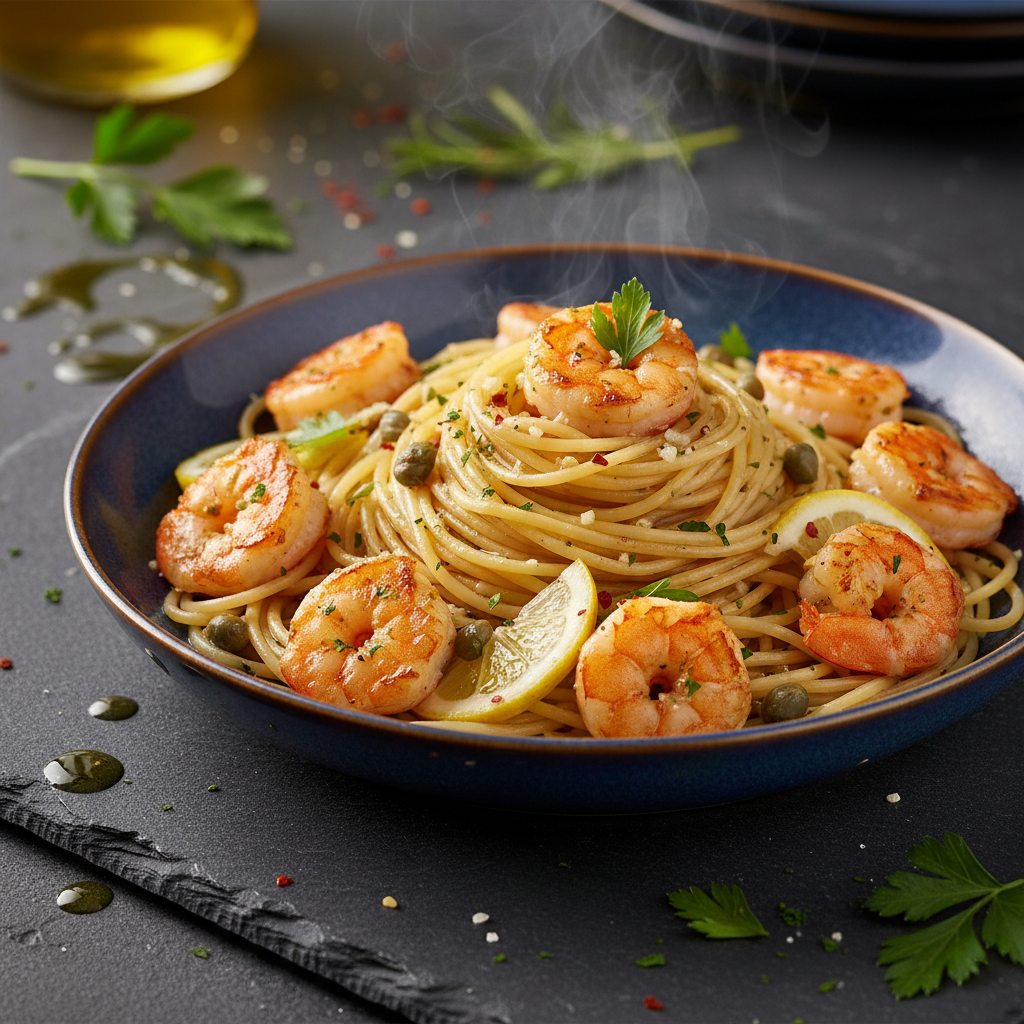 Pan-Seared Lemon Garlic Shrimp with Capellini