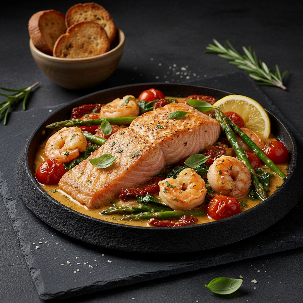 Tuscan Salmon and Shrimp Sauté