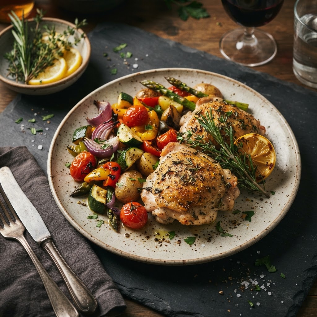 Herb-Crusted Lemon Chicken with Roasted Veggies