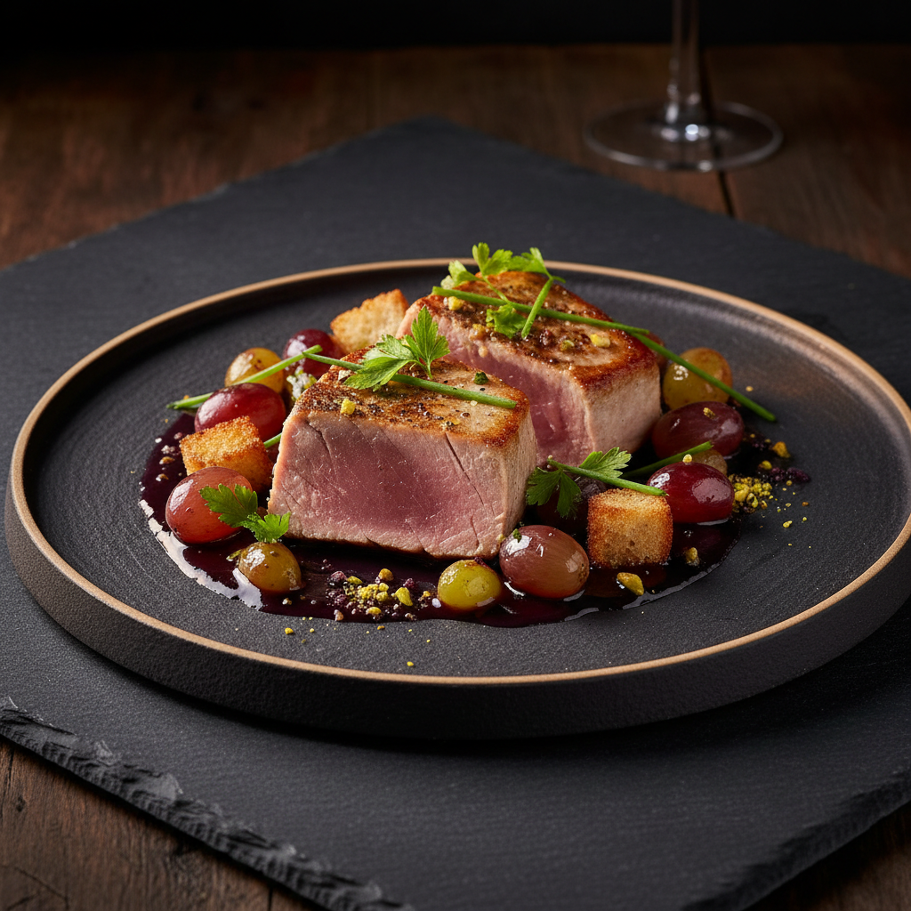 French Riviera Poached Tuna with Grape Gastrique
