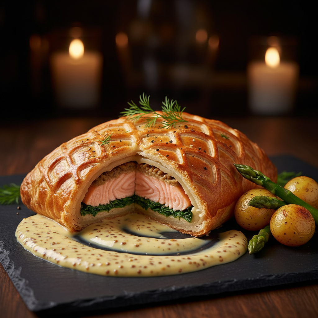 Salmon en Croûte with a Mustard Cream Sauce