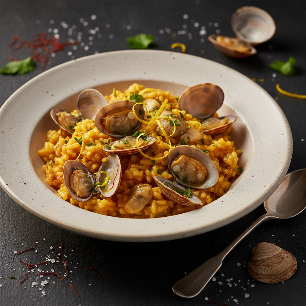 Saffron-Infused Clam Risotto with Lemon Zest