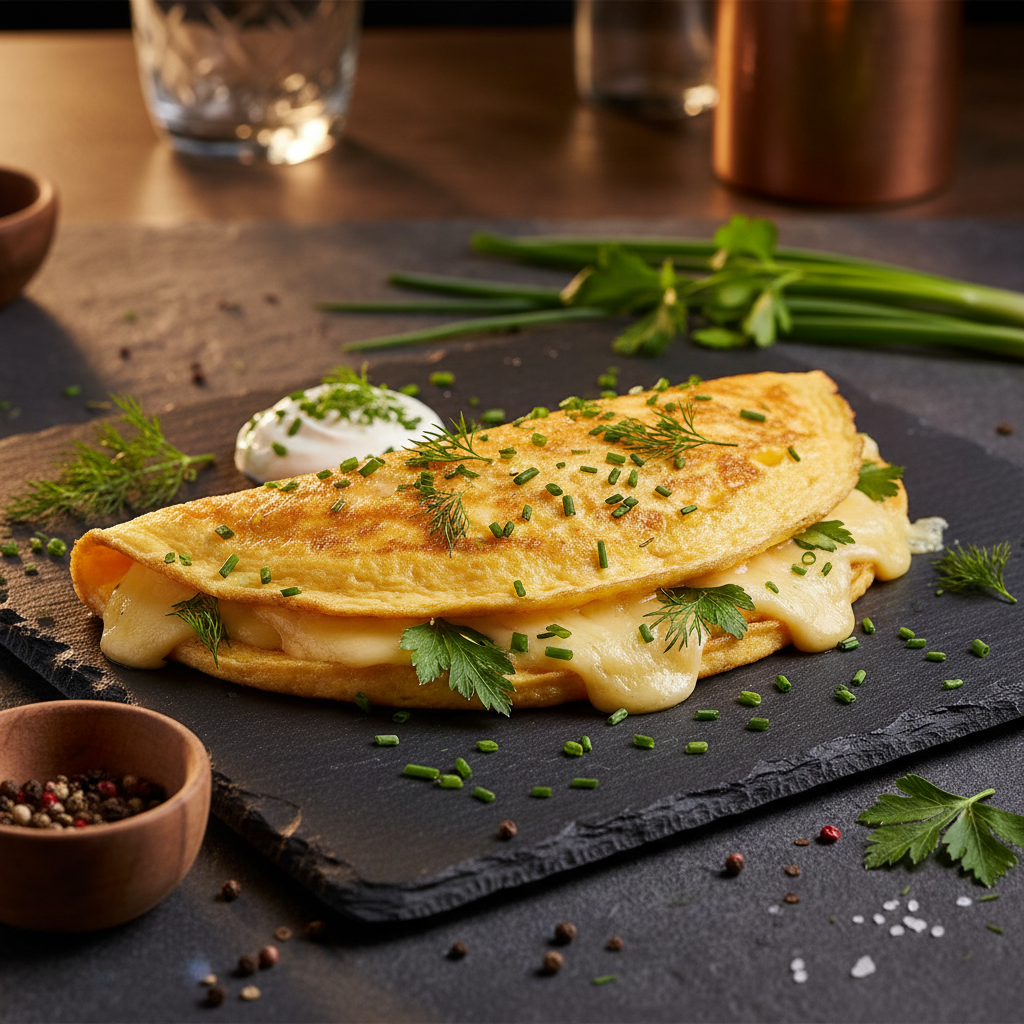 Cheesy French Omelette with Herb Infusion