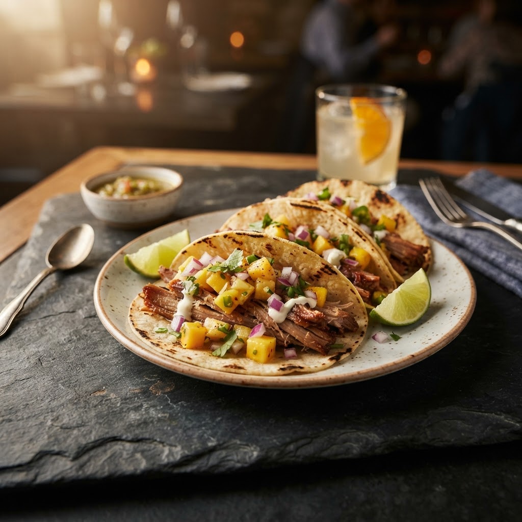 Pork Carnitas Tacos with Spiced Fruit Compote