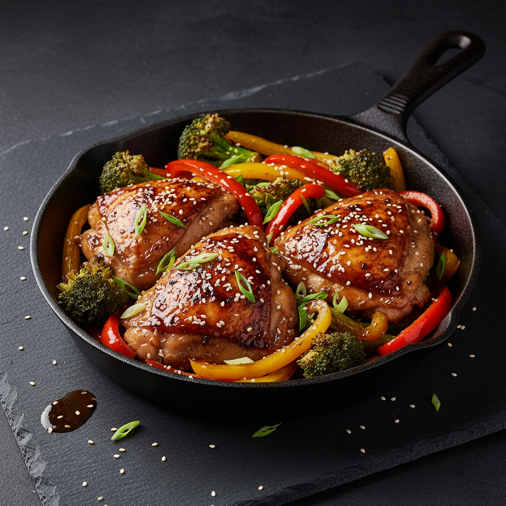 Ginger Soy Chicken Thighs with Broccoli and Bell Pepper