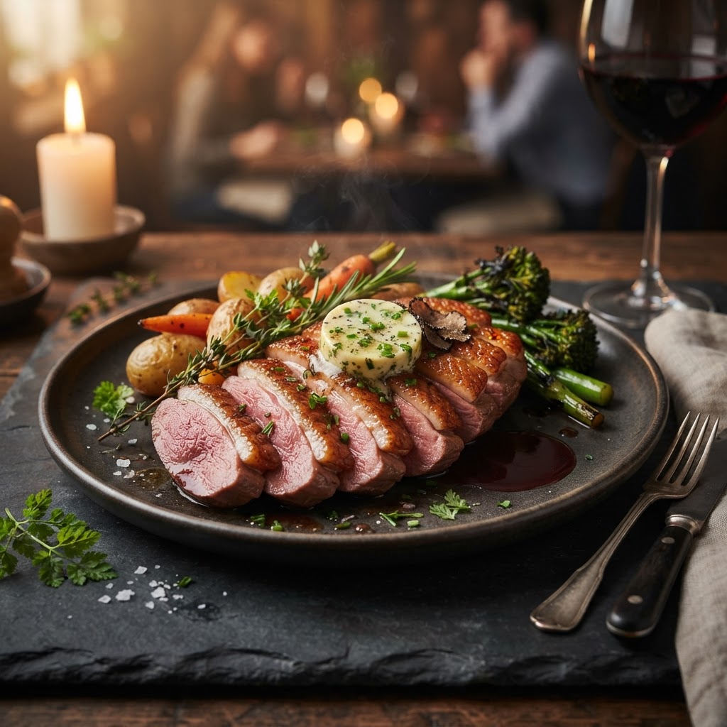 Herb-Infused Duck Breast with Truffle Compound Butter