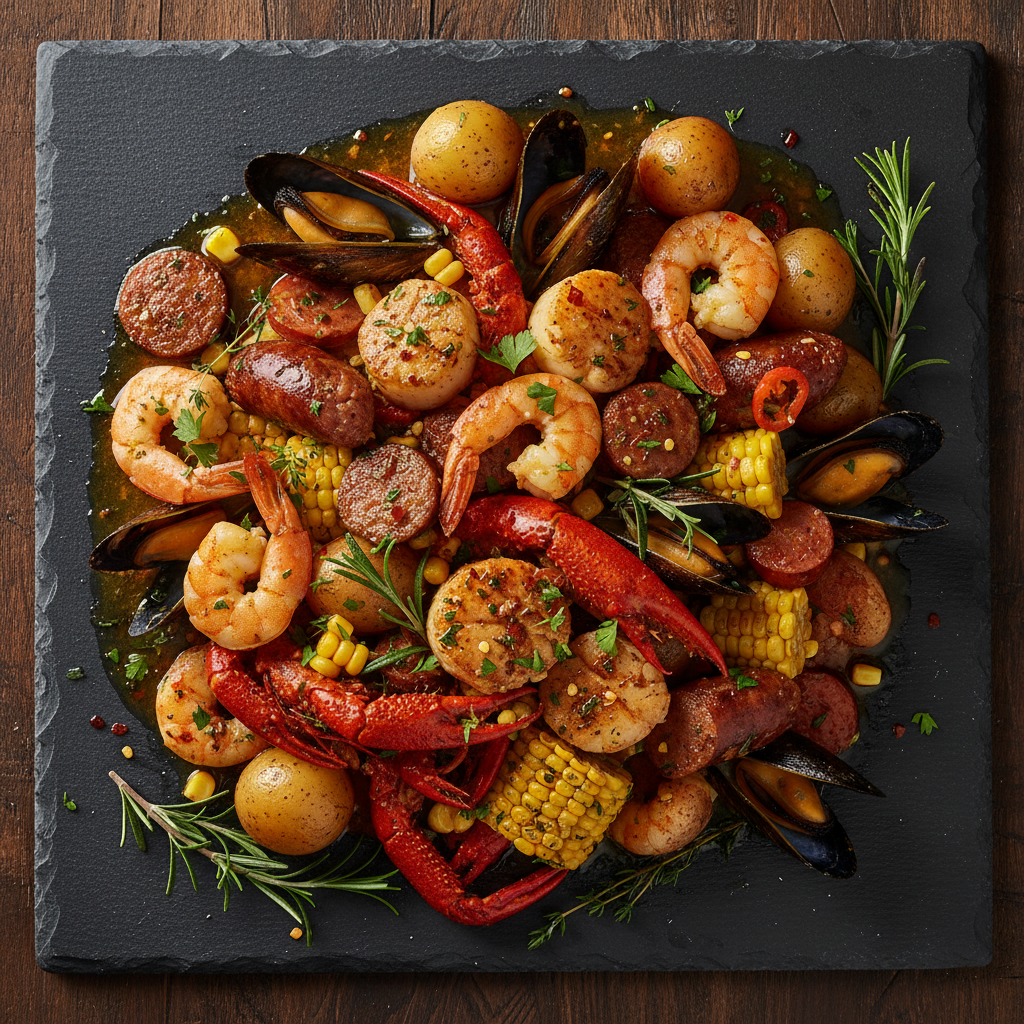 Cajun Seafood Medley with Garlic Herb Butter