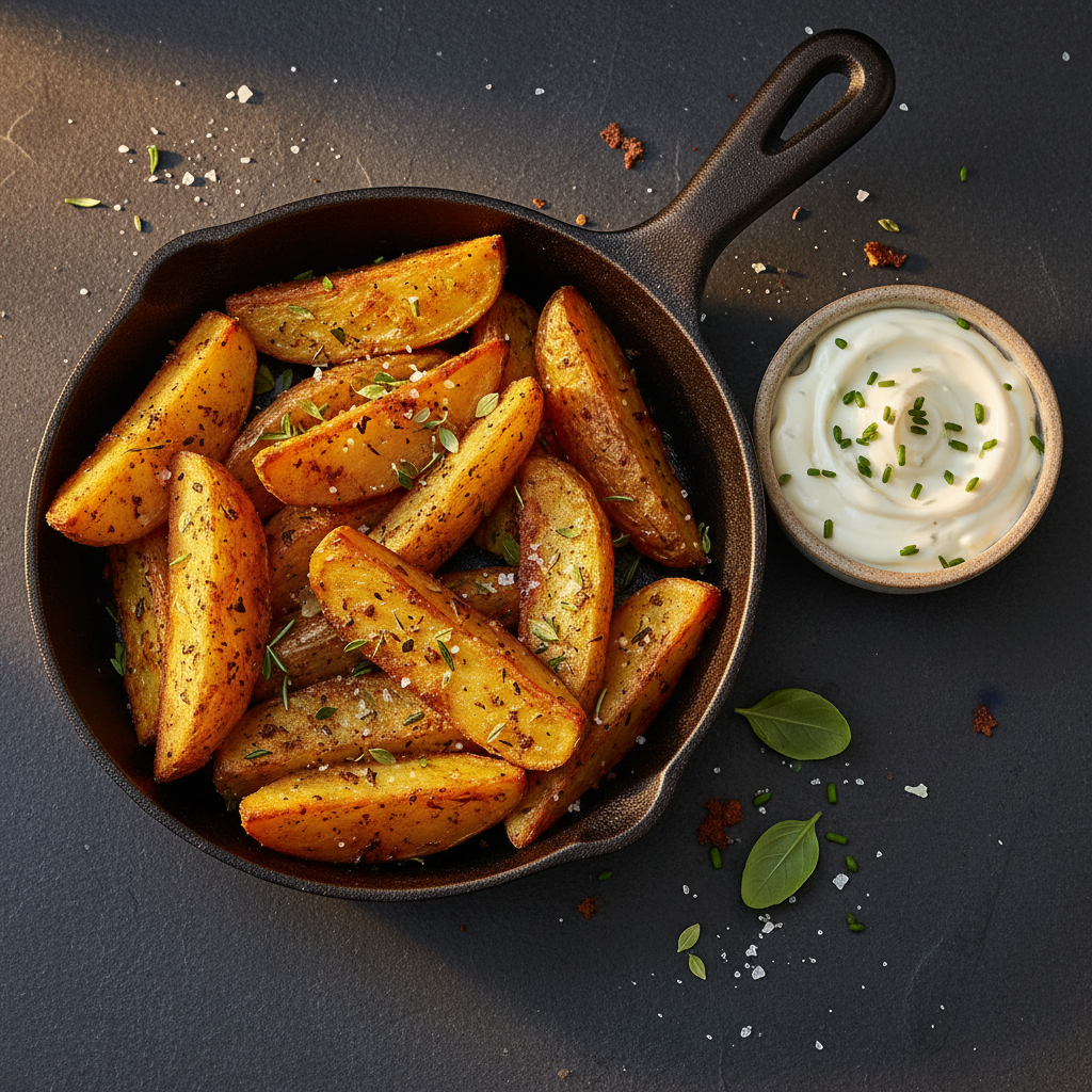 Crispy Italian Herb Potato Wedges with Garlic Aioli