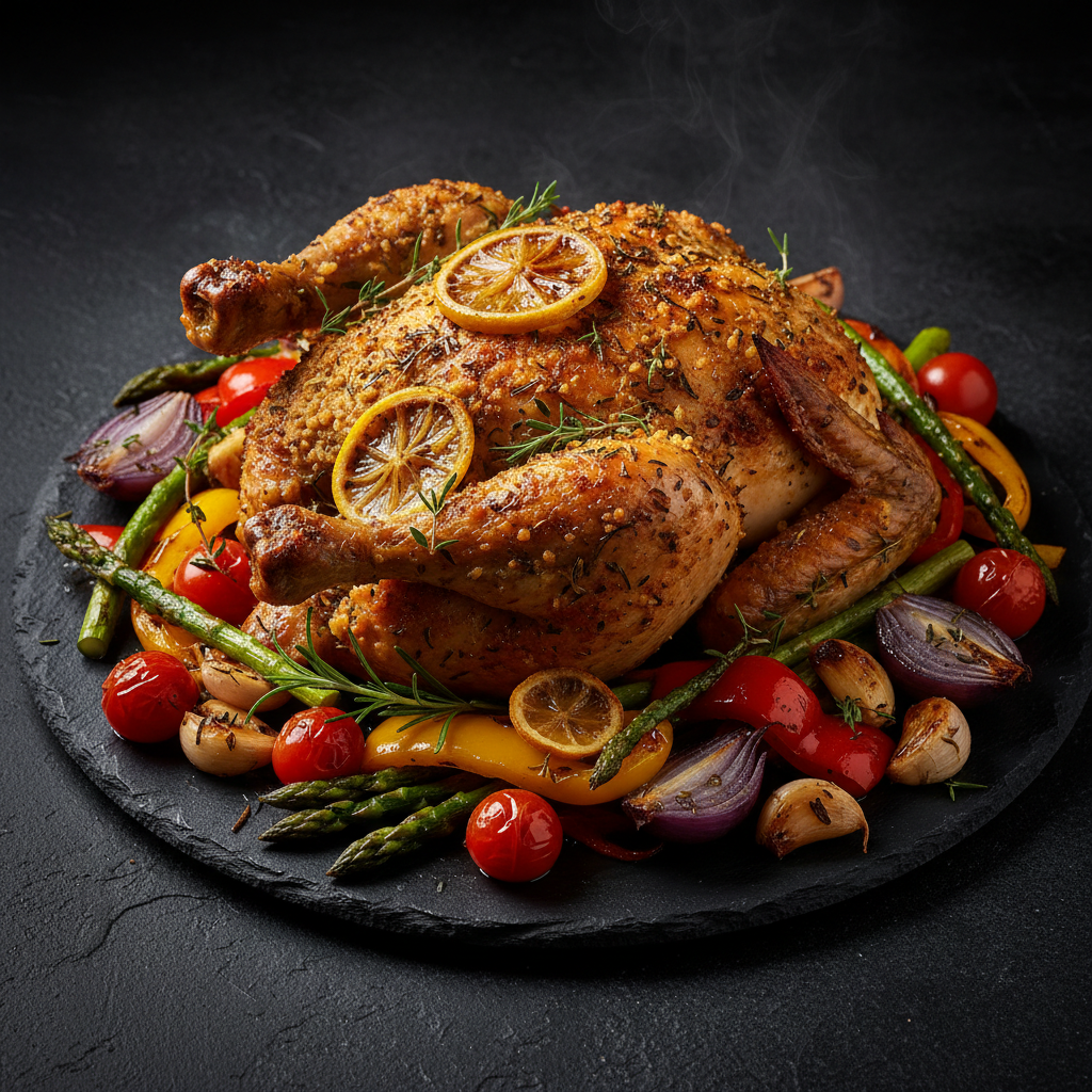 Herb-Crusted Lemon Chicken with Garlic Roasted Vegetables