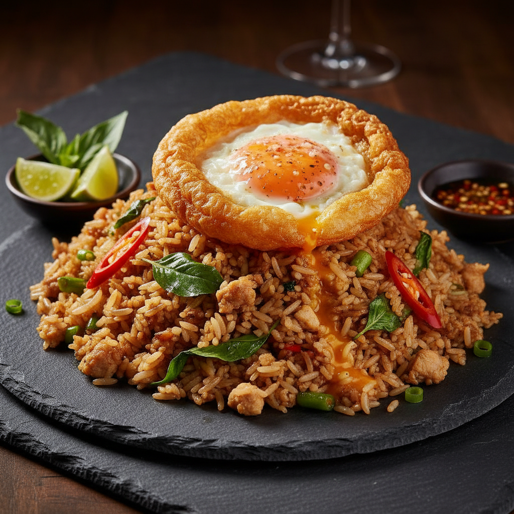 Thai Basil Fried Rice with Crispy Egg Delight