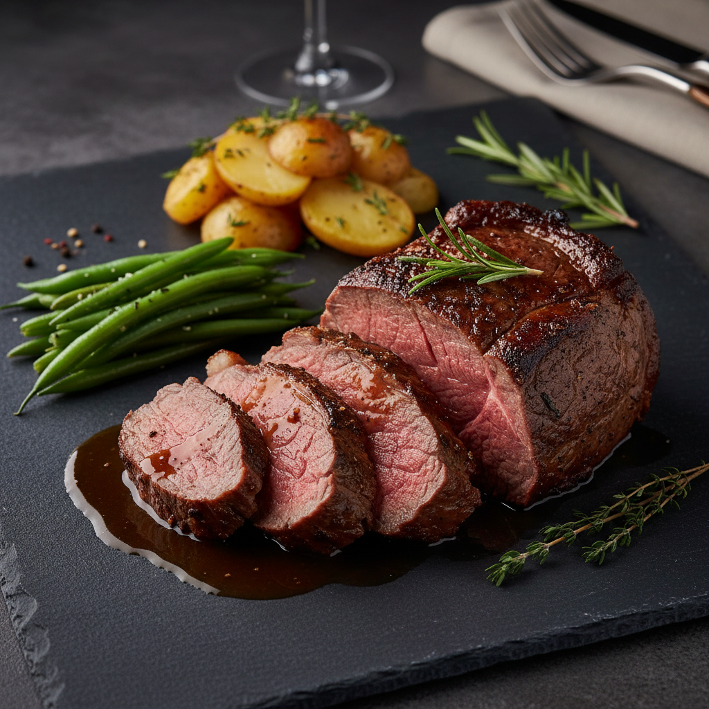 Rôti de Côtes de Boeuf avec Haricots Verts et Pommes de Terre Sautées