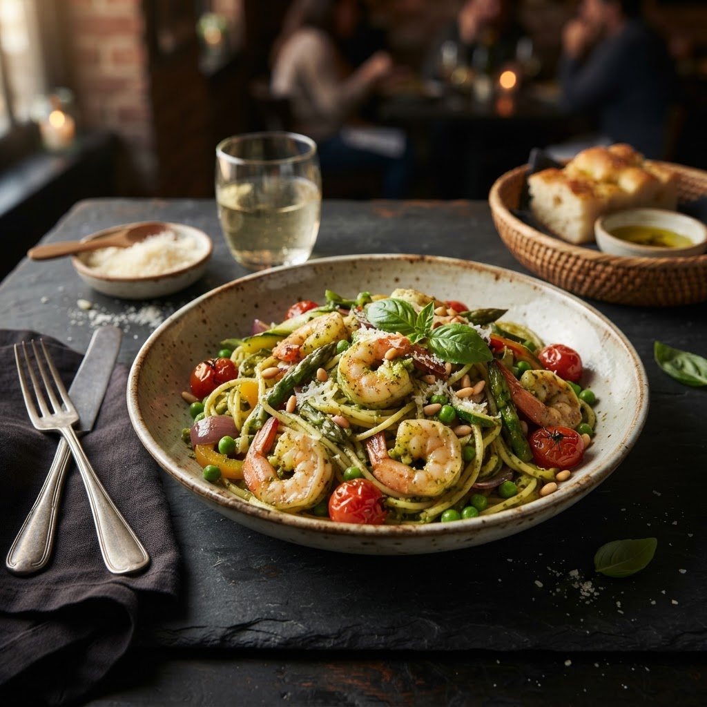 Pesto Shrimp Pasta Primavera