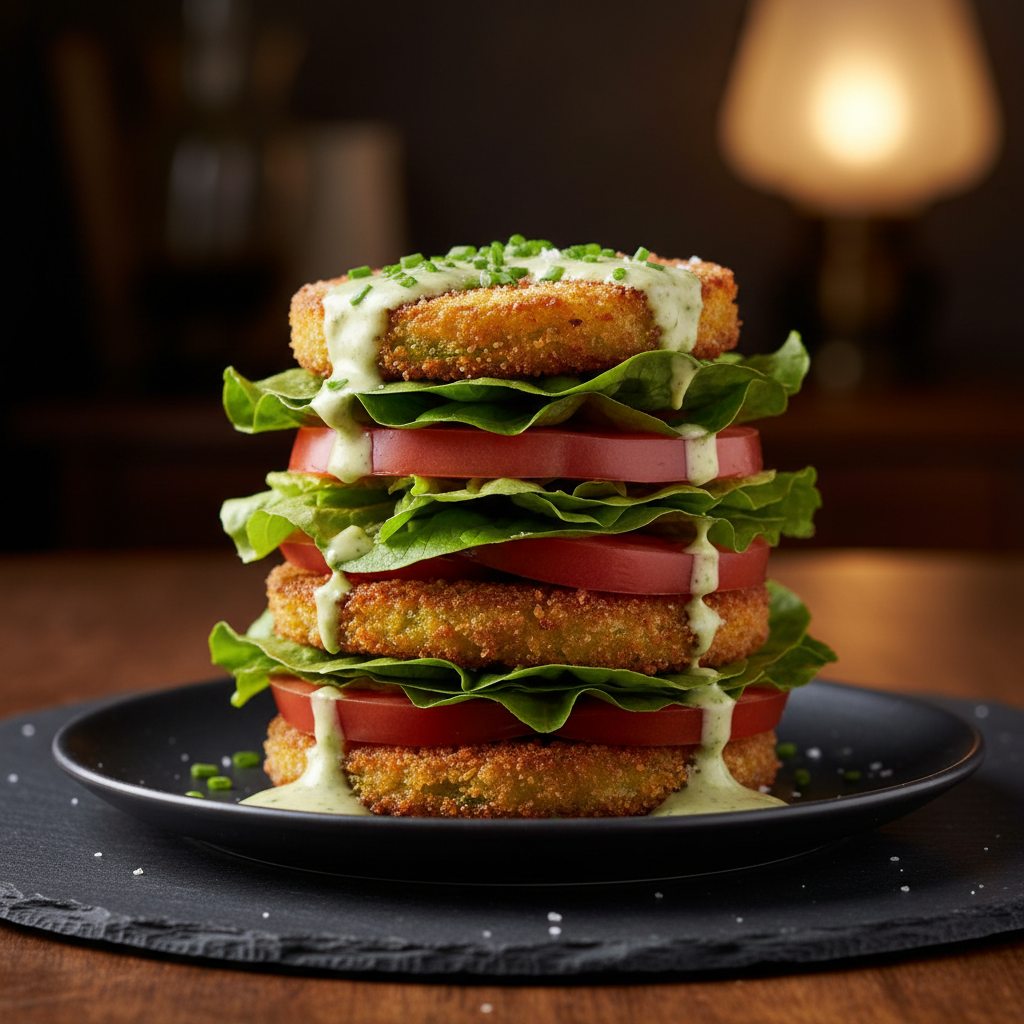 Southern Tomato and Lettuce Stack with Fried Green Tomatoes